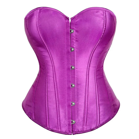 Elegant Satin Overbust Corset Collection: Embrace Style and Comfort in Black, White, Blue, Purple, and Red Corsets for Women