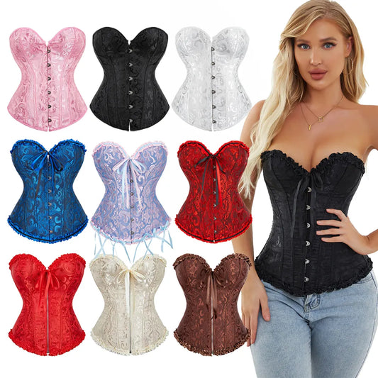 Floral Overbust Corset: Elegance Meets Style in Waist-Bustier Top with Front Busk/Zipper Detail