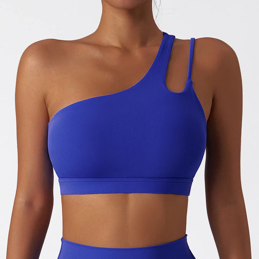 Ultimate Comfort: Stretchy Single Strap Yoga Bra with Chest Pad - Ideal Gym Top for Active Women