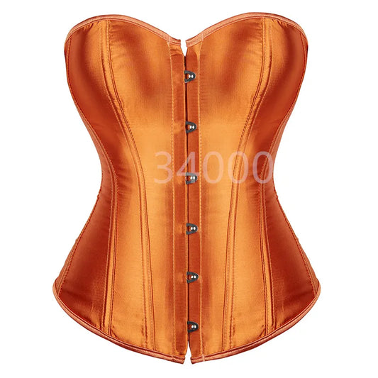 Sultry Elegance: Vintage-Style Orange Satin Corset Top for Women - Lace-Up Overbust Brocade Design